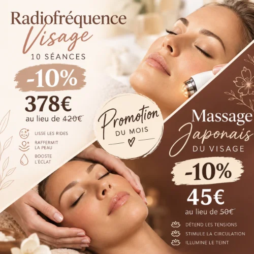 Promo octobre 2026 radiofréquence visage et massage visage japonais chez Stress off massages et esthétique à Saint Médard en Jalles