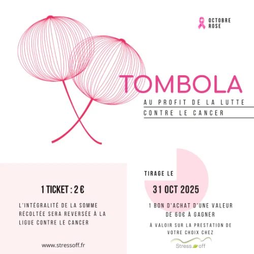 octobre 2025 : Stress-off organise une tombola au profit de la lutte contre le cancer du sein.