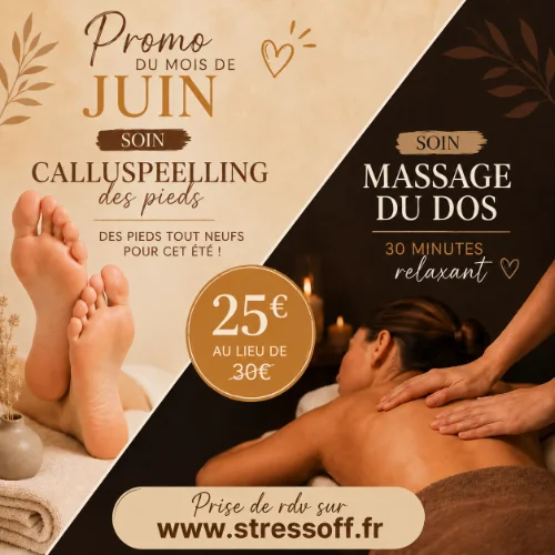 Offre Stress off juin 2026 : calluspeeling pour vos pieds et massage pour votre dos à prix tout doux